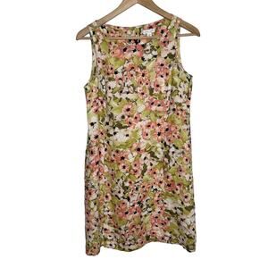 J Jill Love Linen XSP Petite Floral Shift Dress Peach Sleeveless Summer